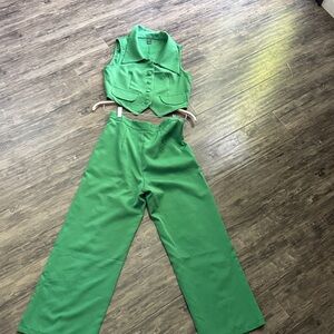 SHEIN Vibrant Green Wide Leg Pants & Vest Set
